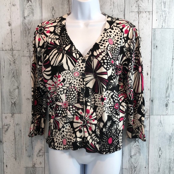 Nicole Nicole Miller Button Front Floral Cardigan Large - Picture 1 of 9